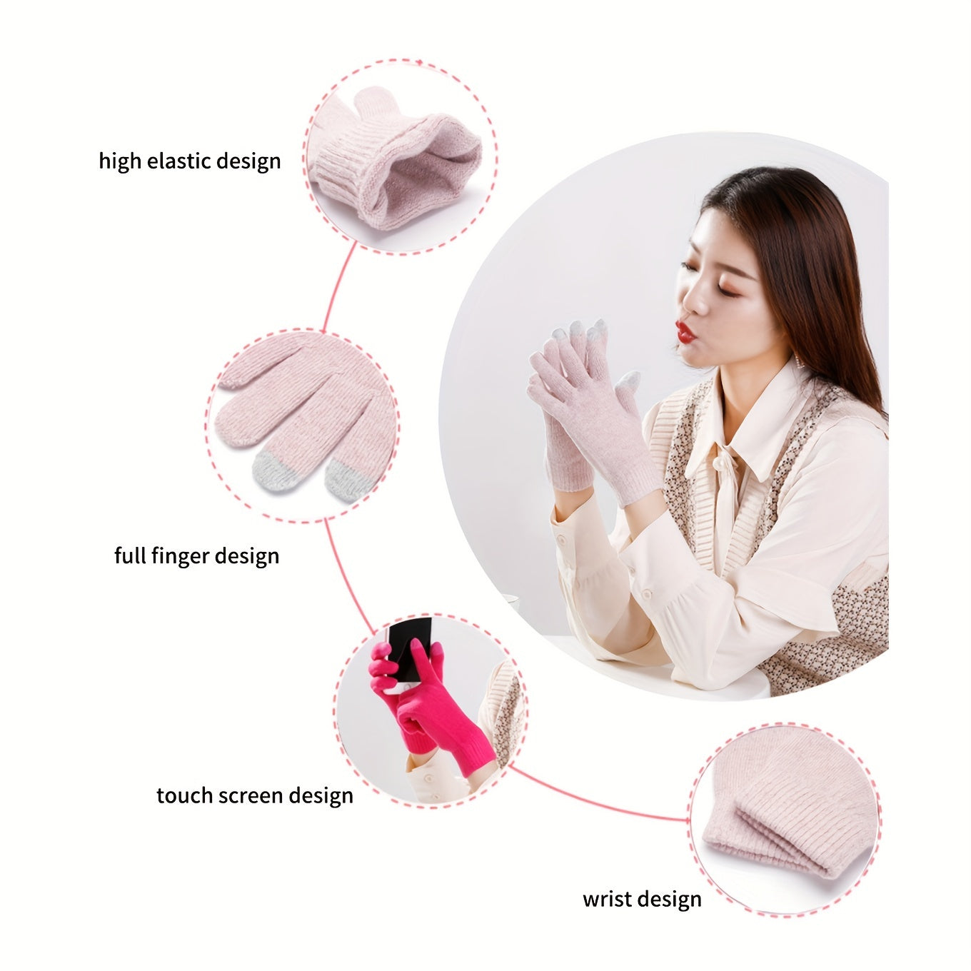 Thickened Warm Unisex Wool Knit Gloves - Touch Screen Compatible, Split Finger Design, Coldproof, Simple Solid Color for Autumn Winter - Soft, Breathable, and Durable