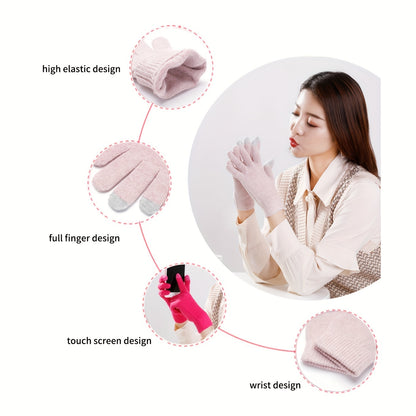 Thickened Warm Unisex Wool Knit Gloves - Touch Screen Compatible, Split Finger Design, Coldproof, Simple Solid Color for Autumn Winter - Soft, Breathable, and Durable