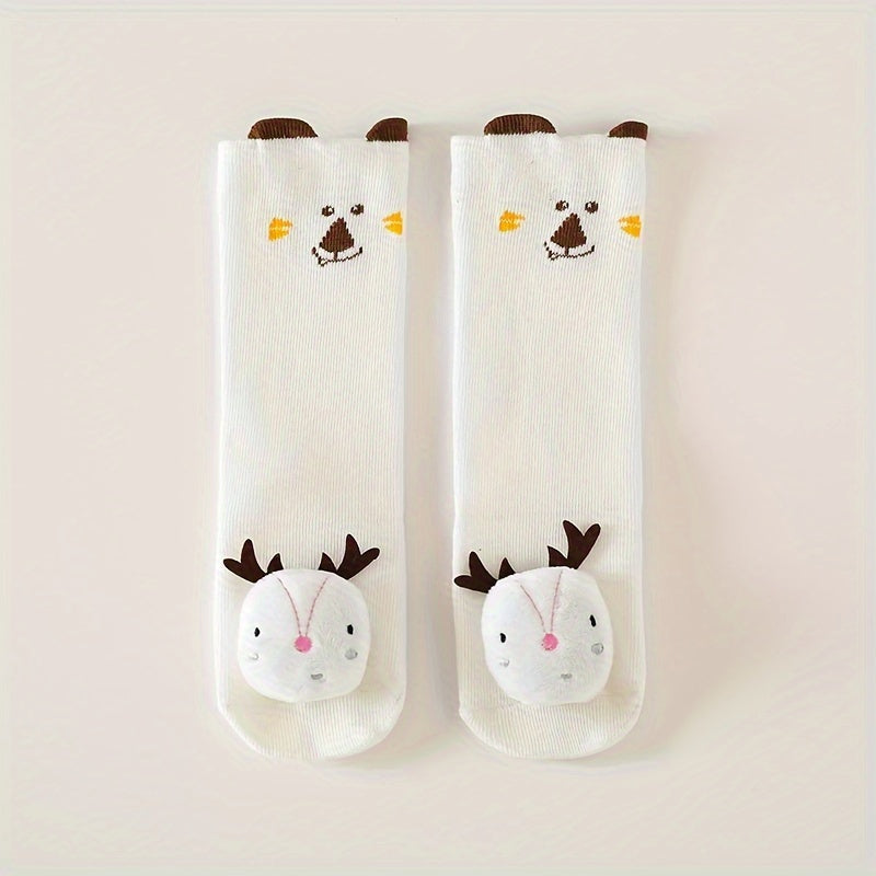 A Pair Of Kid's Toddler's Fashion Cute Cartoon Animal Design Novelty Knee-high Socks, Cotton Non-slip Socks For Outdoor Wearing All Seasons Wearing
