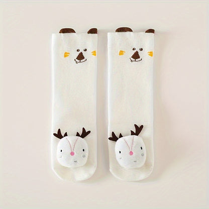 A Pair Of Kid's Toddler's Fashion Cute Cartoon Animal Design Novelty Knee-high Socks, Cotton Non-slip Socks For Outdoor Wearing All Seasons Wearing