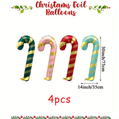 Set of 4 Christmas Candy Cane Foil Balloons - Festive Aluminum Film Balloon Decorations for Holiday Party & Christmas Photography Props