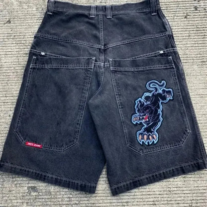 Men's Pants JNCO Shorts Y2K Hip Hop Pocket Baggy Denim Gym Men Women  Summer Haruku Gothic Basketball Streetwear