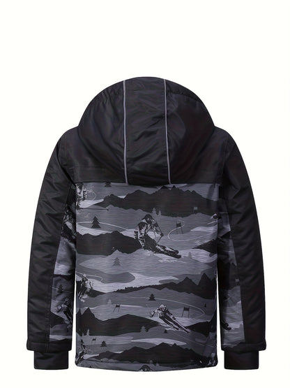 Boys' Stylish Snow Mountain Windbreaker Jacket - Snow Suits for Kids with Fleece Lining, Hood, Long Sleeve, Zip-Up, Waterproof, and Professional Ski Features - Perfect for Winter Outdoor Activities