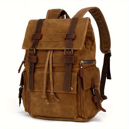 15-inch Laptop Vintage Canvas Backpack - Durable Leather Trim, Spacious Interior, Comfortable Shoulder Straps, Perfect for Vacation, Hiking, Mountaineering, Casual Outdoor Activities