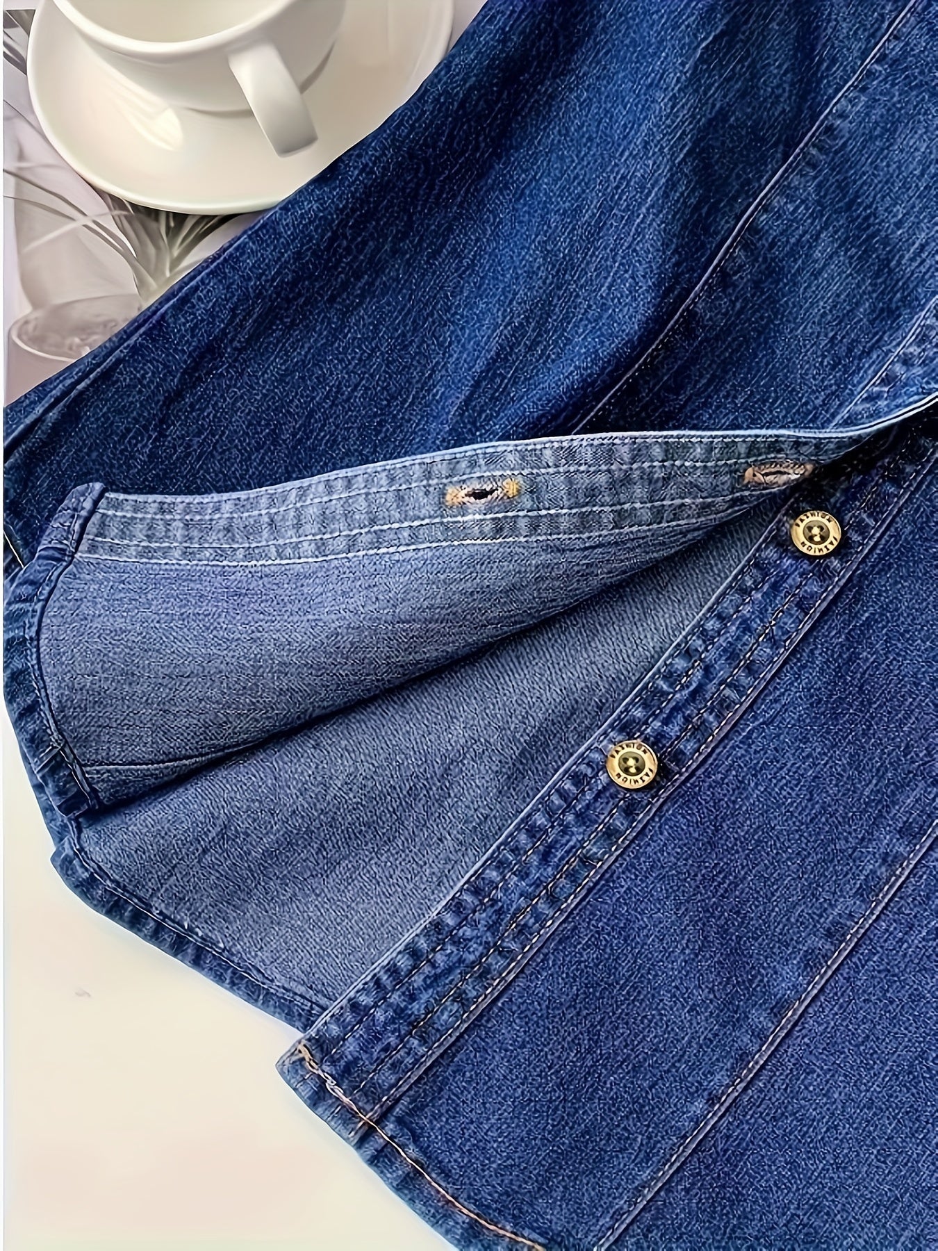 Classic Long Sleeve Denim Shirt - Casual Washed Blue, Button-Fly with Flap Pockets, Women's Everyday Comfortable Denim Apparel