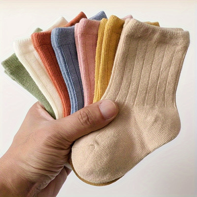 7 Pairs Of Newborn Baby Solid Cotton Socks, For Infant Boys And Girls Keep Warm In Spring And Autumn