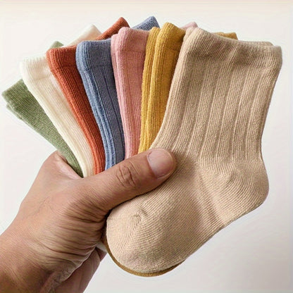 7 Pairs Of Newborn Baby Solid Cotton Socks, For Infant Boys And Girls Keep Warm In Spring And Autumn