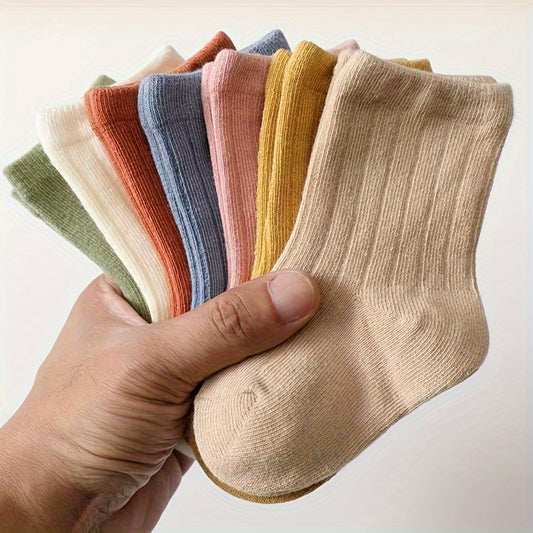 7 Pairs Of Newborn Baby Solid Cotton Socks, For Infant Boys And Girls Keep Warm In Spring And Autumn