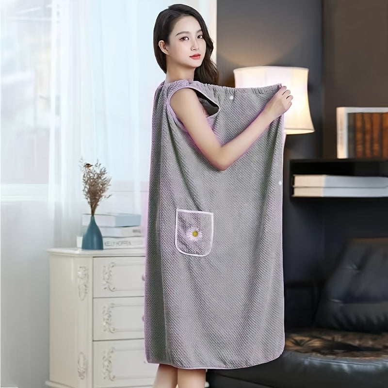 Ultra-Soft Plus Size Bathrobe - Highly Absorbent, Non-Shedding Polyester Blend, Machine Washable with Pocket Detail