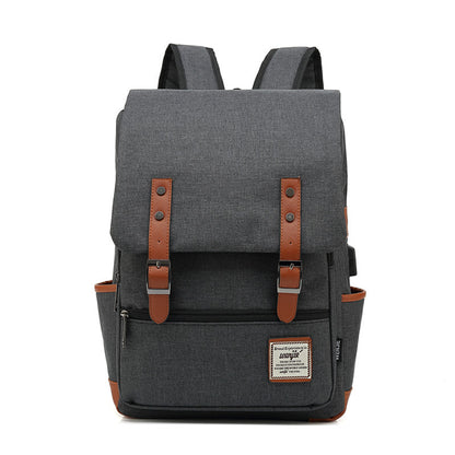 FLOWERSVERSE Foreign Trade New USB Personality Retro Men's and Women's Outdoor Canvas Large Travel Backpack Fashion Backpack Wholesale One Piece