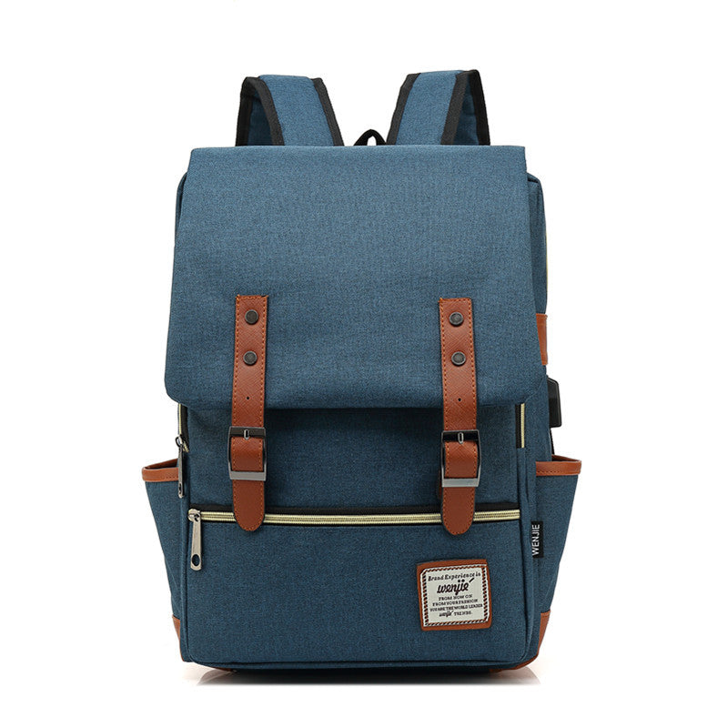 FLOWERSVERSE Foreign Trade New USB Personality Retro Men's and Women's Outdoor Canvas Large Travel Backpack Fashion Backpack Wholesale One Piece
