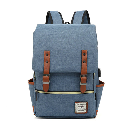 FLOWERSVERSE Foreign Trade New USB Personality Retro Men's and Women's Outdoor Canvas Large Travel Backpack Fashion Backpack Wholesale One Piece