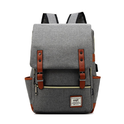 FLOWERSVERSE Foreign Trade New USB Personality Retro Men's and Women's Outdoor Canvas Large Travel Backpack Fashion Backpack Wholesale One Piece