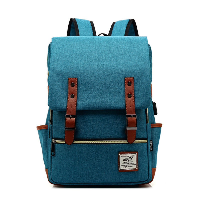 FLOWERSVERSE Foreign Trade New USB Personality Retro Men's and Women's Outdoor Canvas Large Travel Backpack Fashion Backpack Wholesale One Piece