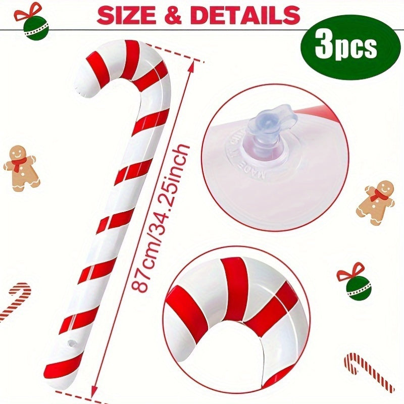 3pcs, Modern Red & White Inflatable Candy Cane Balloons, Festive Christmas Home Decor, No Power Needed, Xmas Gift, Party Supplies for Kitchen & Home