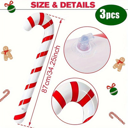 3pcs, Modern Red & White Inflatable Candy Cane Balloons, Festive Christmas Home Decor, No Power Needed, Xmas Gift, Party Supplies for Kitchen & Home
