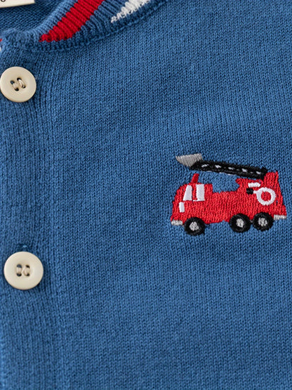 Boys And Girls Cotton Knit Cardigan, Casual Preppy Style Sweater With Cute Embroidery, Comfortable Knit Outerwear For Spring/Autumn