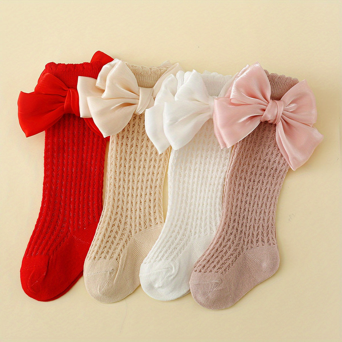 4pairs Baby Bow Mesh Knee-High Socks For Kids