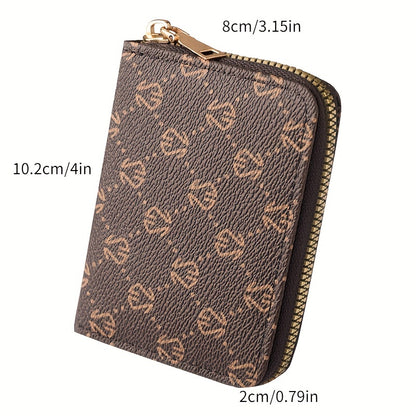 Multi-Slot Compact Zip-Around Wallet – Mini Printed Clutch with Coin Purse, Portable Design for Daily Use, Secure Credit Card & Cash Organizer