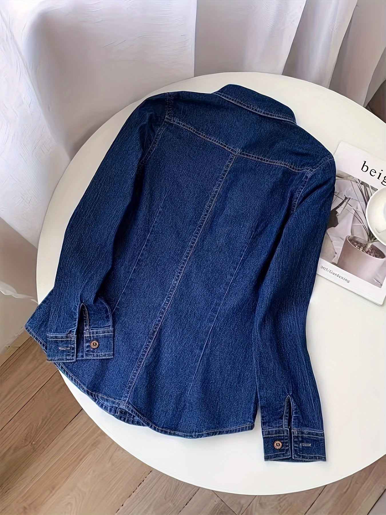 Classic Long Sleeve Denim Shirt - Casual Washed Blue, Button-Fly with Flap Pockets, Women's Everyday Comfortable Denim Apparel