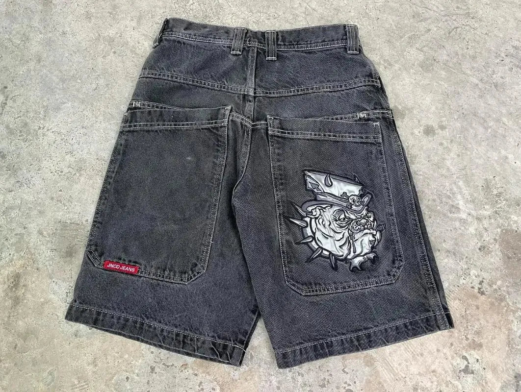 Men's Pants JNCO Shorts Y2K Hip Hop Pocket Baggy Denim Gym Men Women  Summer Haruku Gothic Basketball Streetwear