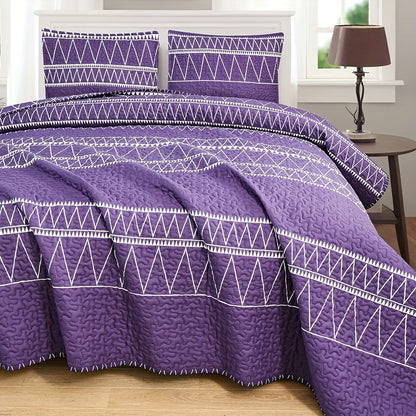 3pc Luxurious Bohemian Quilted Bedspread Set - Soft, Hypoallergenic & Durable, Black & White Geometric Stripes - Cozy Coverlet for Bedrooms & Dorms, Includes 1 Bedspread & 2 Pillowcases