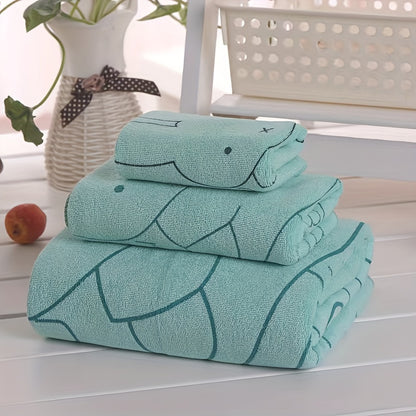 Soft and Absorbent Cartoon Bath Towel Set: 3 Pieces in Small, Medium, and Large Sizes - Perfect for Summer Fun!