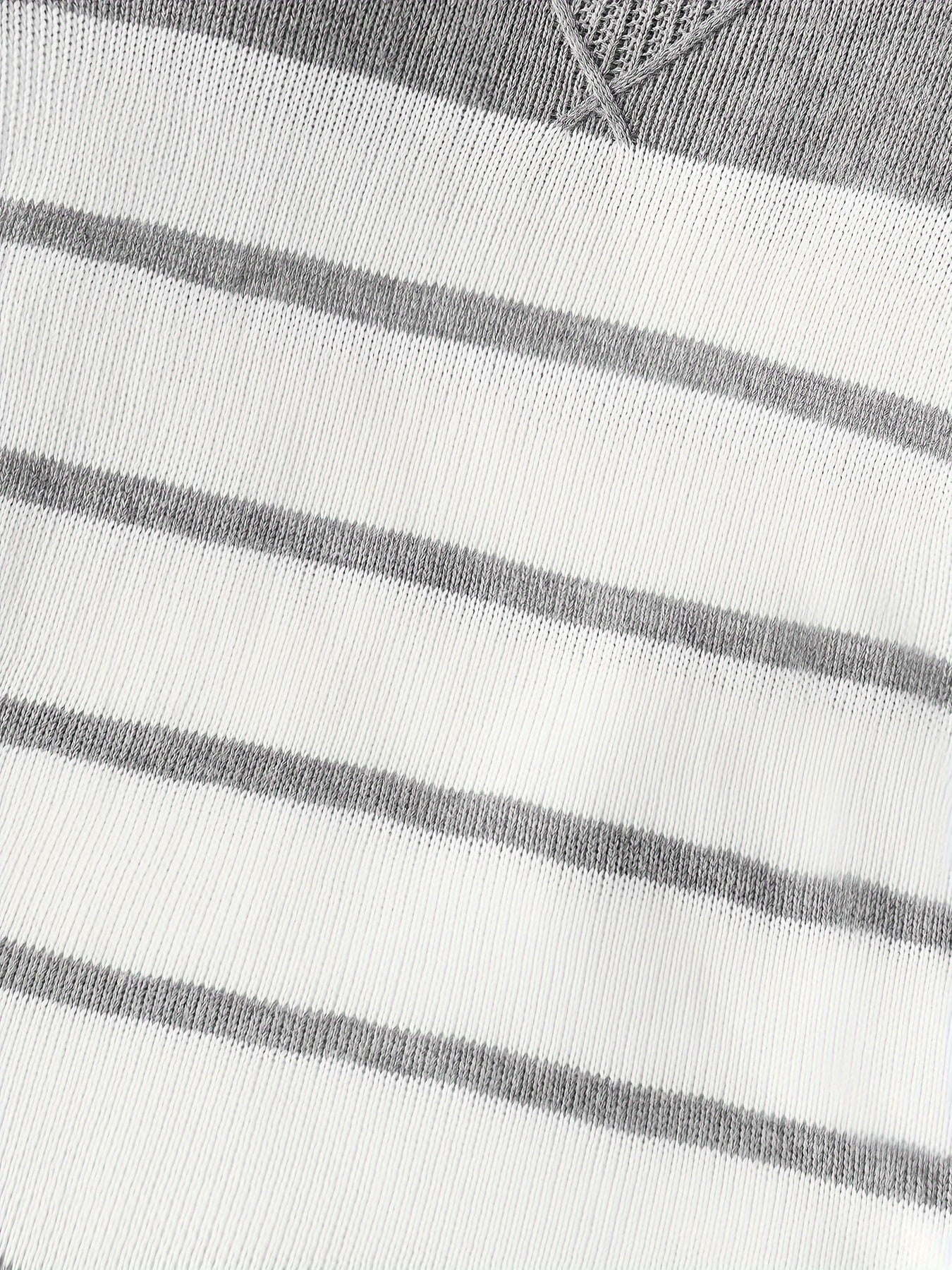 Baby Boys Comfortable & Casual Grey And White Striped Crew Neck Knitted Sweater For Outing Activities