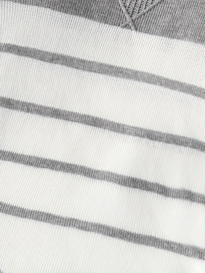Baby Boys Comfortable & Casual Grey And White Striped Crew Neck Knitted Sweater For Outing Activities