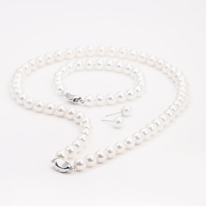 Pearl Jewelry Set - Chains Necklace with Stunning Pearl Bracelet and Stud Earrings for Women - Freshwater Cultured Pearl, Elegant, Luxurious, and Classic Accessory