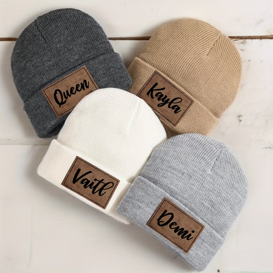 Customized Unisex Stretchy Knit Beanie Cap - Soft, Cool, and Handsome Winter Hat with Personalized Patch Design - Cotton Blend, High Stretch, Hand Washable, Perfect for Men and Women, Great Fathers Day Gift