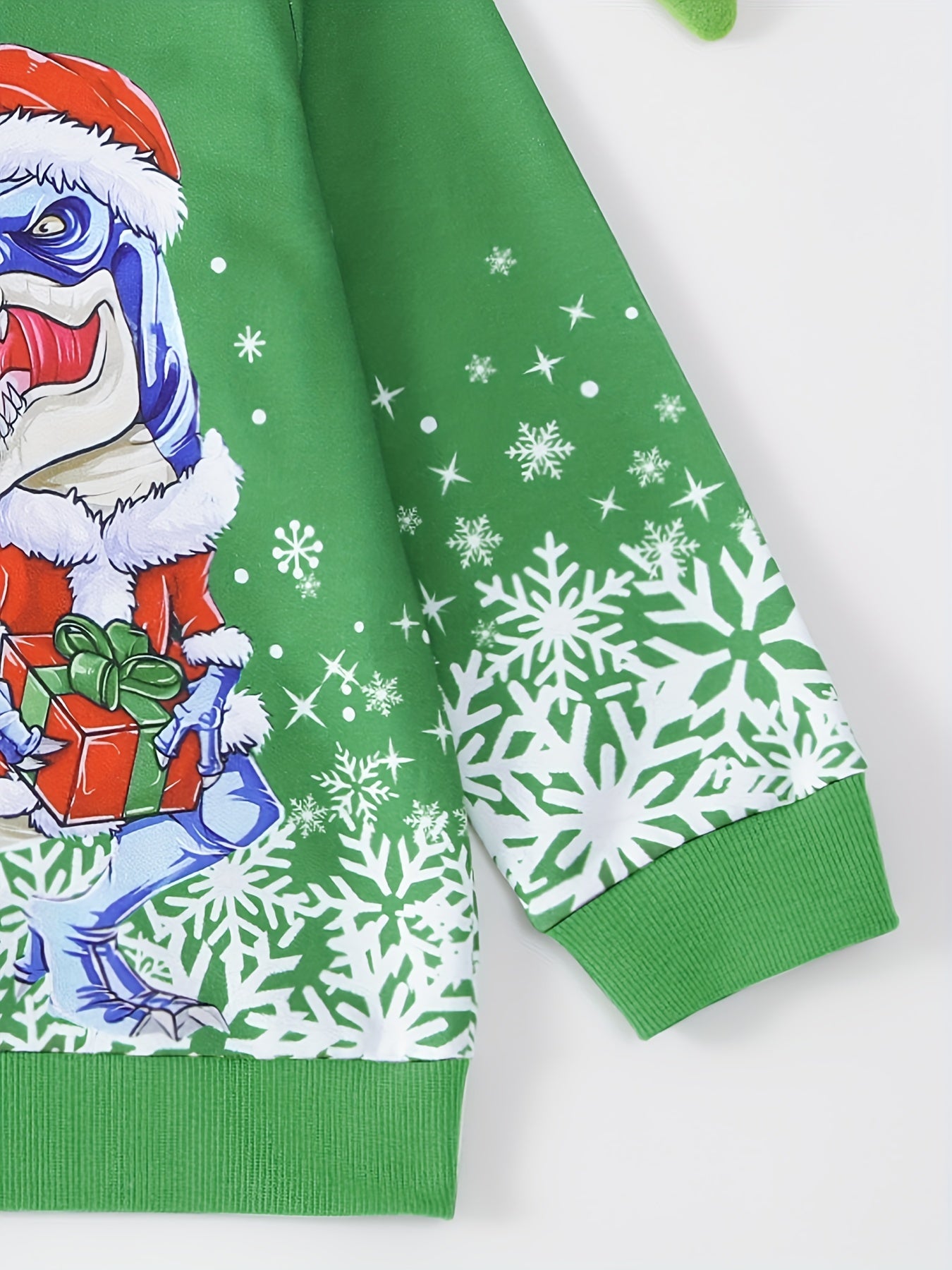 For Kids Boys, Christmas Dinosaur Print Sweatshirt with Christmas Hat Pattern - Keep Your Little One Warm and Trendy!