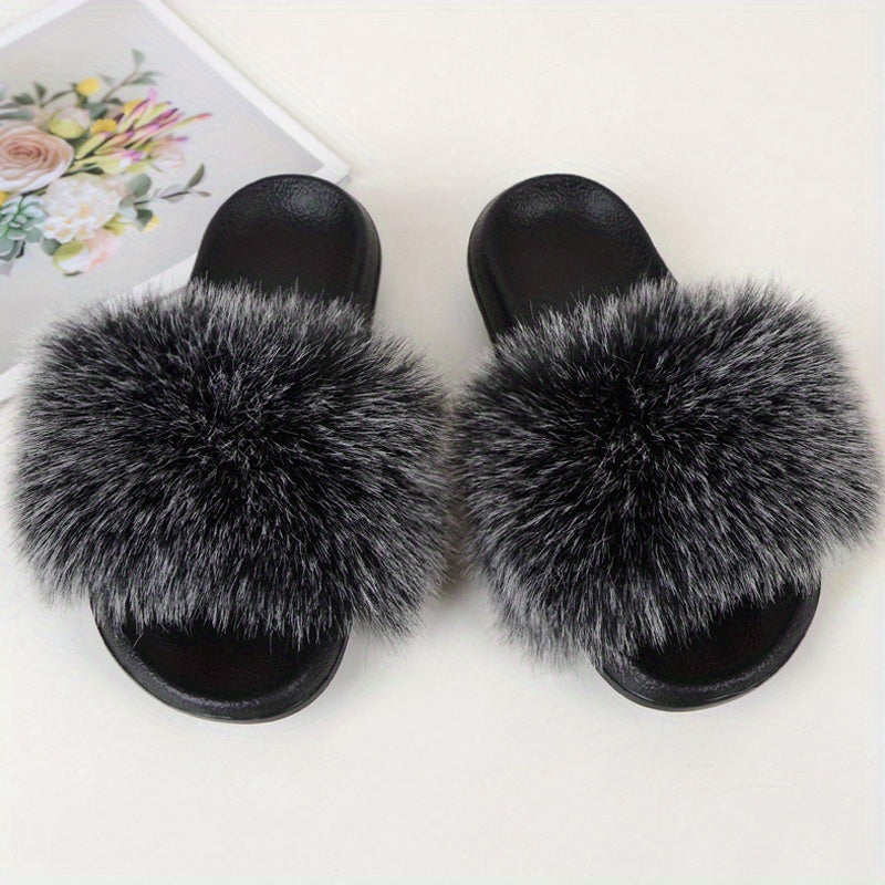 Luxurious Womens Faux Fur Slides - Soft Open Toe Slip-Ons - Ultra-Plush Indoor Slippers for Cozy Lounging - Comfortable Flat Sole - Perfect for Bedroom & Casual Wear