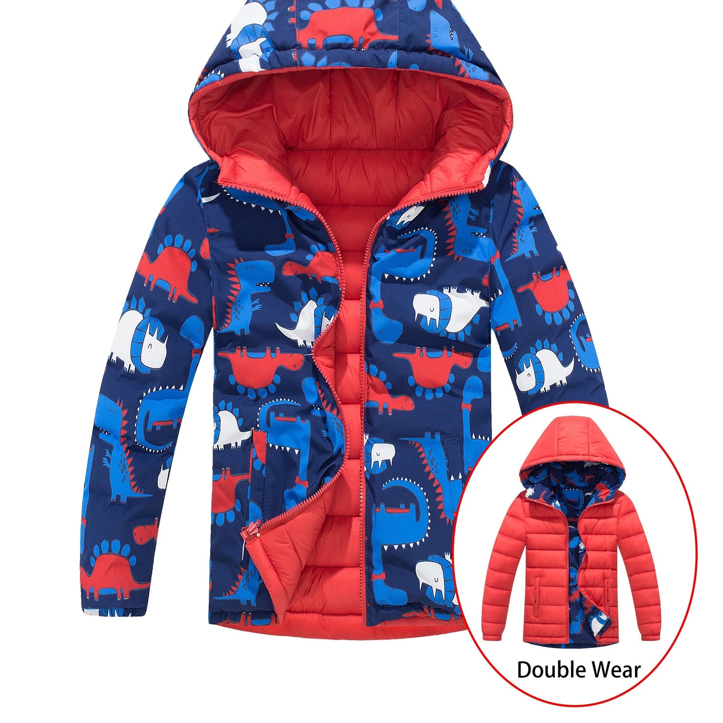 Ultra-Soft Dino Thrill Reversible Quilted Jacket - Insulated Zip Up Hooded Coat for Little Adventurers - Perfect Warm Winter Wear & Gift Idea for Boys