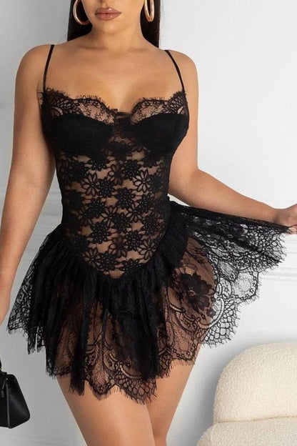 namcoverse Lace Flattering See-Through Mini Dress