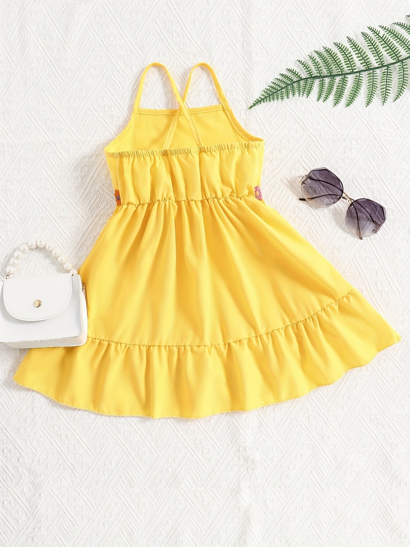 Toddler Girls Flowers Applique Ruffled Hem Cami Princess Dress For Party Beach Vacation Kids Summer Clothes