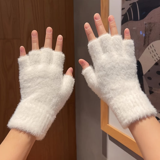 Full Finger Winter Fuzzy Gloves, Simple Windproof Thick Casual Warm Gloves, Writing Gloves, Fingerless Soft Cycling Gloves