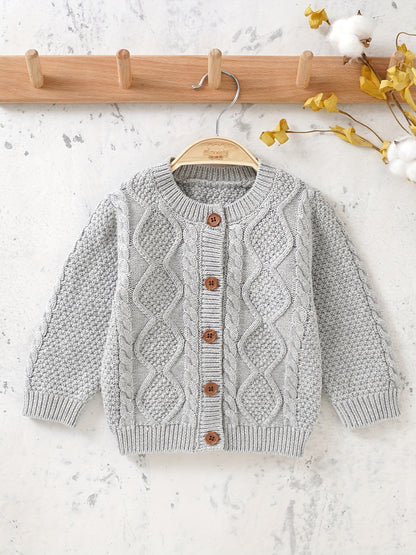 Cozy Knit Cardigan Sweater - Soft Solid Color, Single Breasted, Long Sleeve, Winter Warmth, Toddler Friendly, Unisex Design for Boys and Girls, Perfect for Casual Daily Wear or Special Occasions