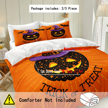 Halloween & Ghost Themed Duvet Cover Set, 3 Piece - 100% Polyester Lightweight Sanded Fabric, All-Season Digital Printed Bedding with Zipper Closure - Includes 1 Duvet Cover and 2 Pillowcases, Machine Washable, No Duvet Insert