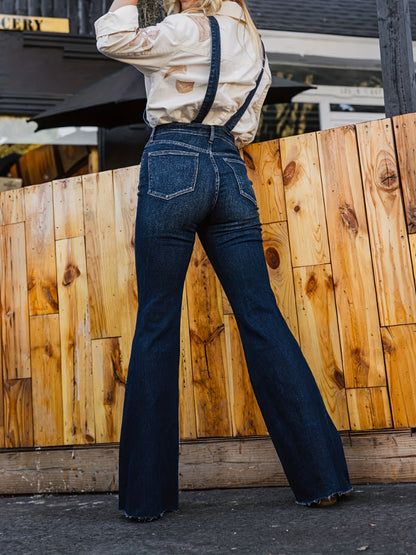 All-Season Versatile Denim Overalls with Stretch, Adjustable Straps & Easy-Care, Chic Button Front & Raw Hem, Women’s Casual Essential