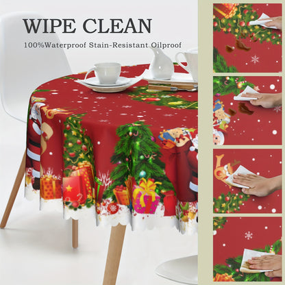 1pc Vibrant Merry Christmas Polyester Tablecloth - Pine Tree Snowflake Santa Claus Pattern, Waterproof, Stain-Resistant, Easy-to-Clean, Atmospheric Table Decor, Holiday Desktop Decoration Fabric, Home Decoration, Christmas Decor, Gift Idea for Family and