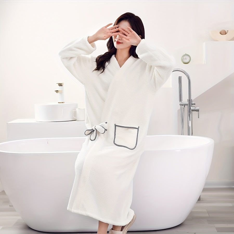 Ultra-Soft Microfiber Bathrobe With Pineapple Pattern - Quick-Dry, Lint-Free, Easy-Wear Design For Home & Hotel Use