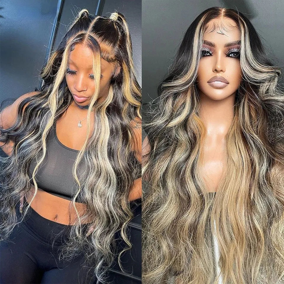 Braziliain Body Wave Ombre Blonde Lace Front Wig Transparent Lace Frontal Wig Lace Closure Simulation Human Hair Wigs for Women Cosplay Preplucked