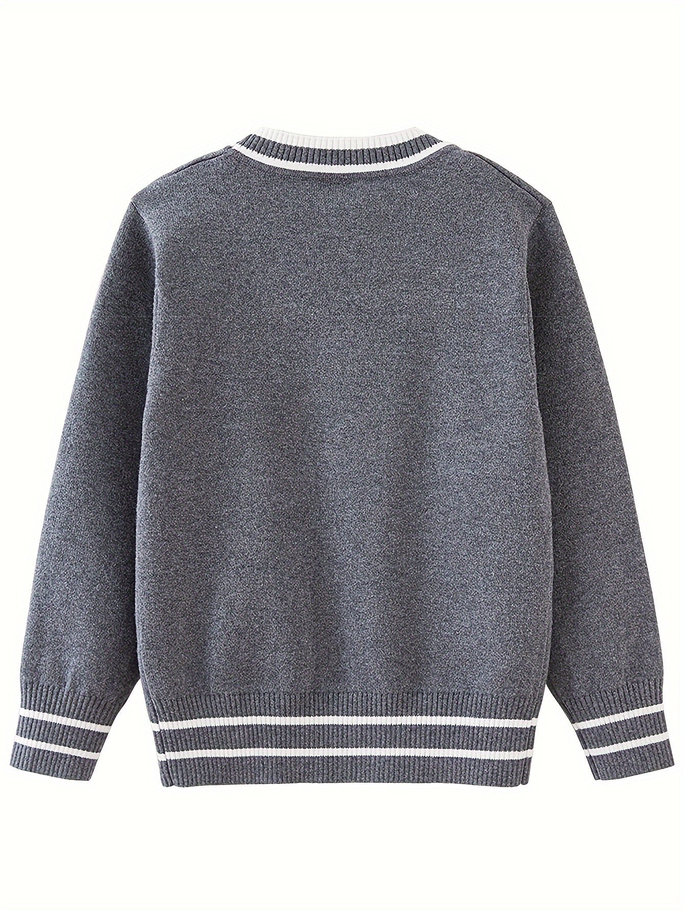 Boys Casual Preppy Style Uniform Knit Cardigan Sweater, Long Sleeve Tops, Boys Clothing Outdoor