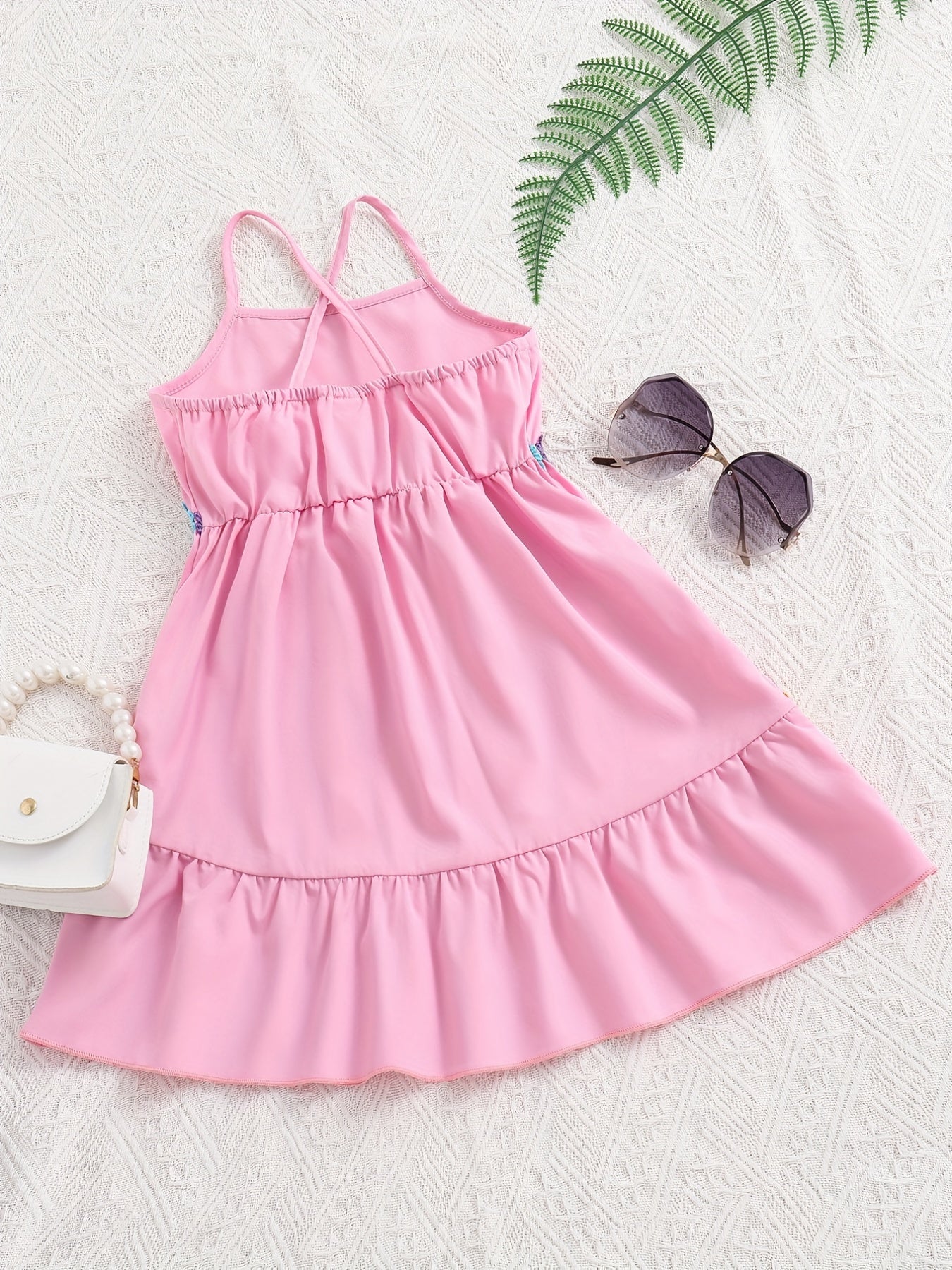 Toddler Girls Flowers Applique Ruffled Hem Cami Princess Dress For Party Beach Vacation Kids Summer Clothes