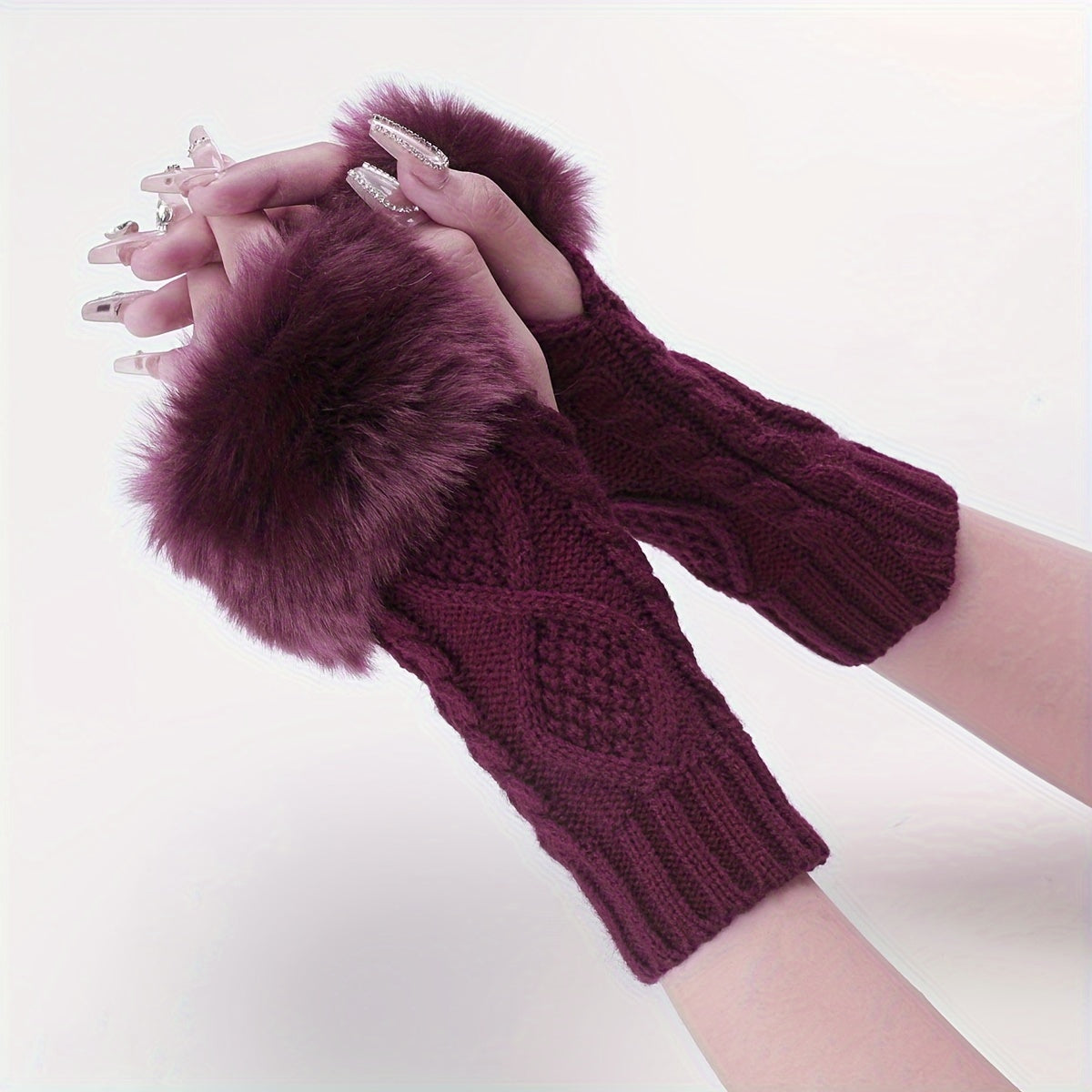 Cozy Argyle Fingerless Gloves for Women - Soft Acrylic Knit Fabric, Hand Wash Only, Stylish Winter Accessories for Cold Weather - Perfect for Outdoor Activities!