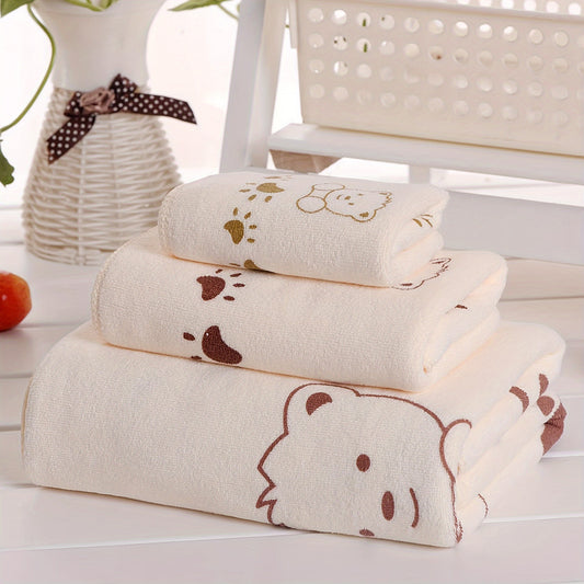 Soft and Absorbent Cartoon Bath Towel Set: 3 Pieces in Small, Medium, and Large Sizes - Perfect for Summer Fun!