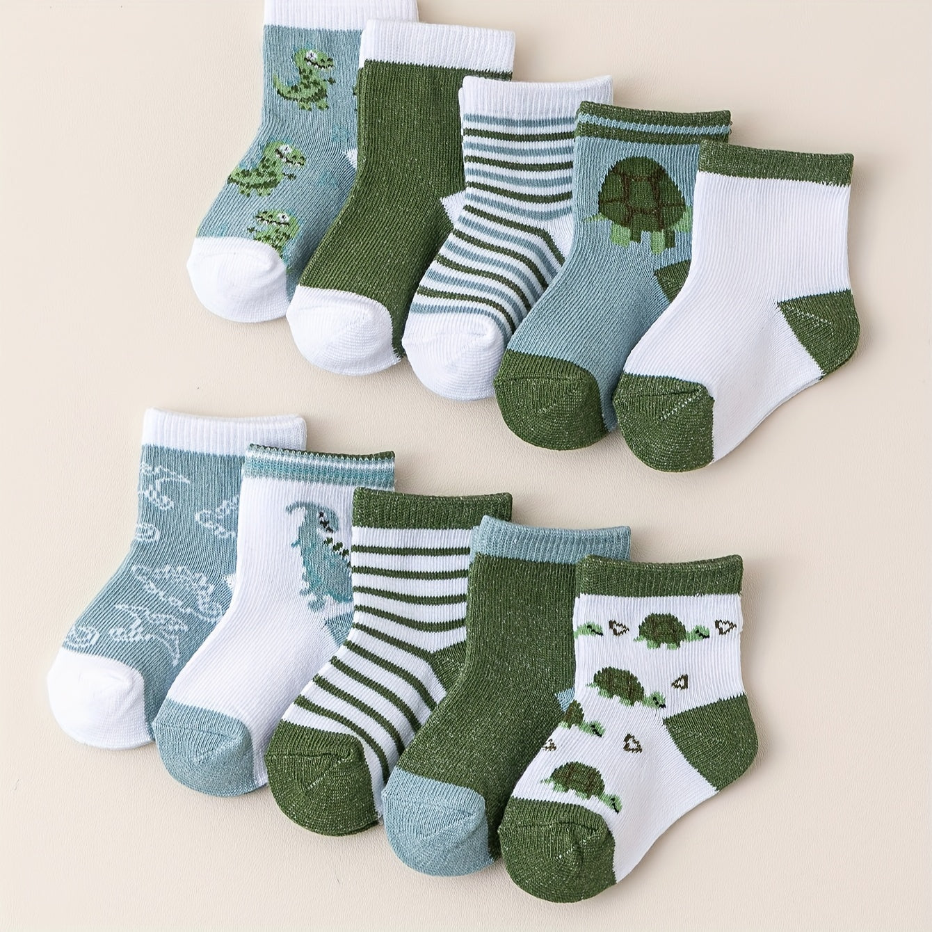 10pcs Boys' Dinosaur Crew Socks - Breathable, Comfortable & Stylish With Sweat Absorption, Perfect For All Seasons