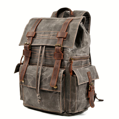 15-inch Laptop Vintage Canvas Backpack - Durable Leather Trim, Spacious Interior, Comfortable Shoulder Straps, Perfect for Vacation, Hiking, Mountaineering, Casual Outdoor Activities