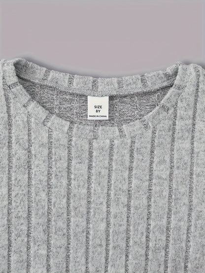 Boys Ribbed Crew Neck Pullover Top - Soft Slight Stretch Polyester, Long Sleeve, Regular Fit, Easy Care - Perfect for Spring, Fall, Winter, and As a Gift